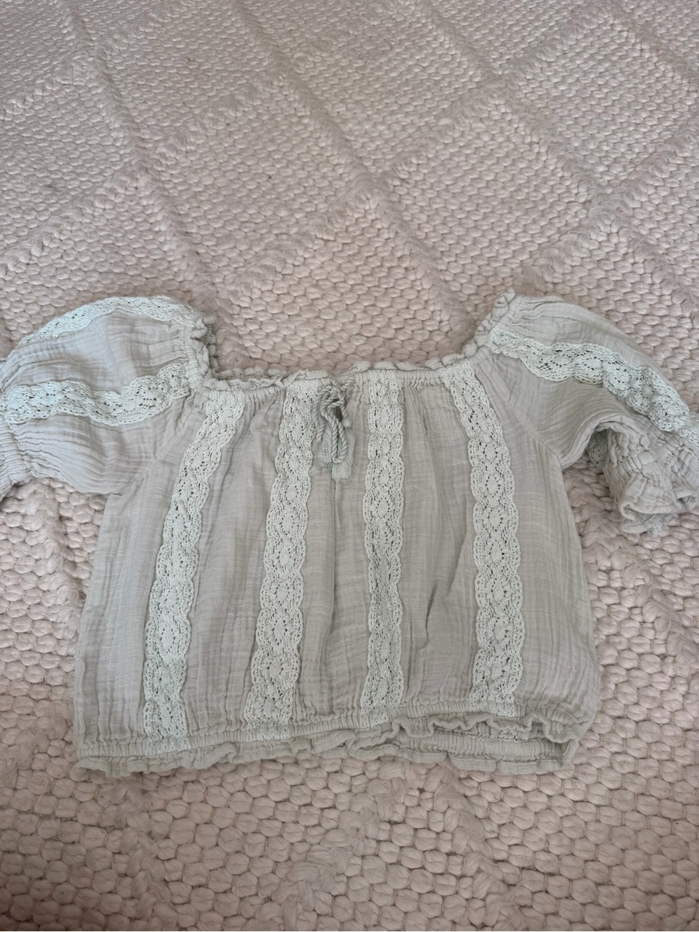American Eagle Outfitters Sage Lace-Trim Off-Shoulder Top